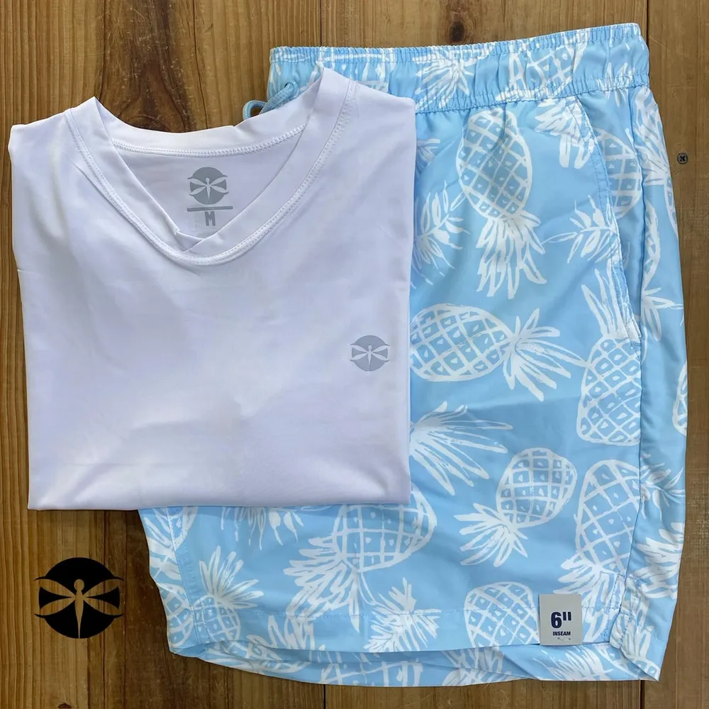 Conjunto Caballeros (Playera UV + Short) · Blanco Celeste Piñas