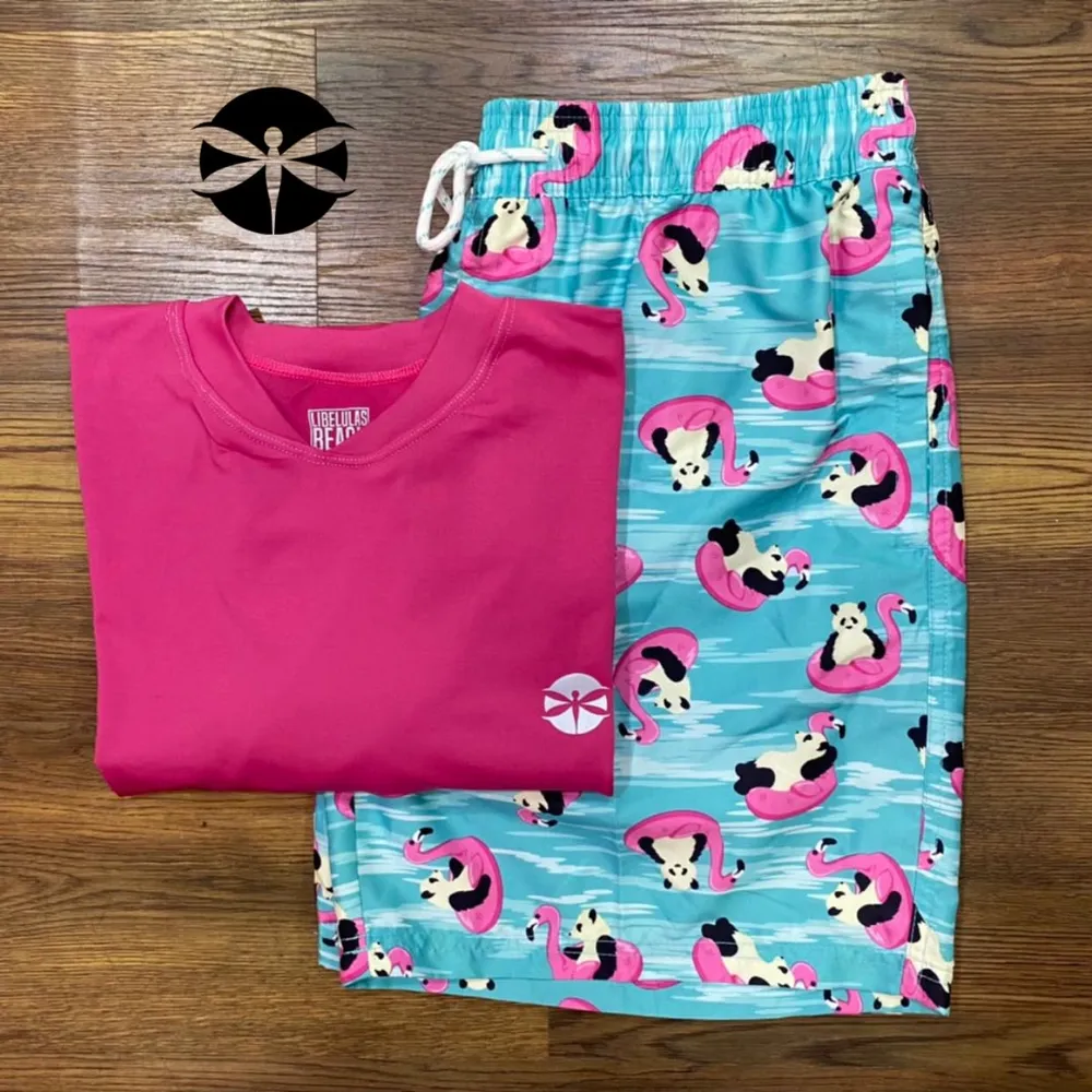 Conjunto Caballeros (Playera UV + Short) · Rosa Panda Flamingo