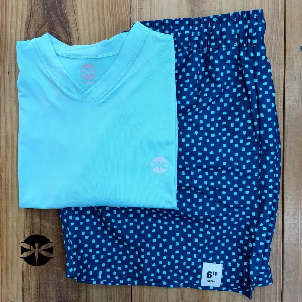 Conjunto Caballeros (Playera UV + Short) · Celeste Azul Puntos