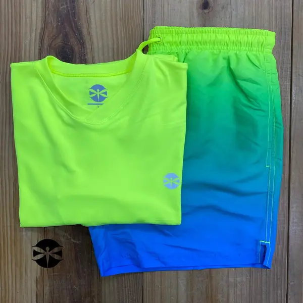 Conjunto Caballeros (Playera UV + Short) · Verde Gradiente Verde Azul