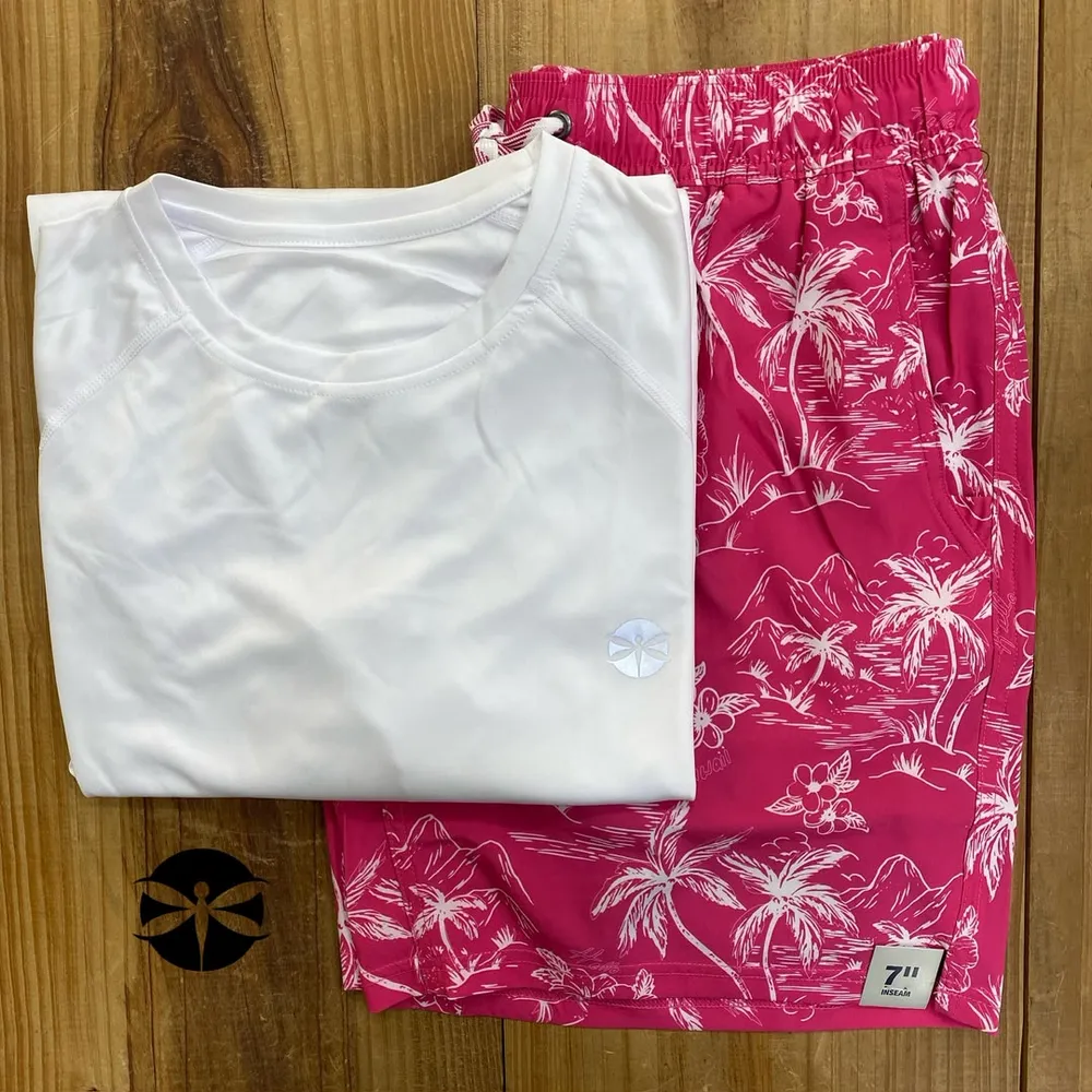 Conjunto Caballeros (Playera UV + Short) · Blanco Magenta Palmeras
