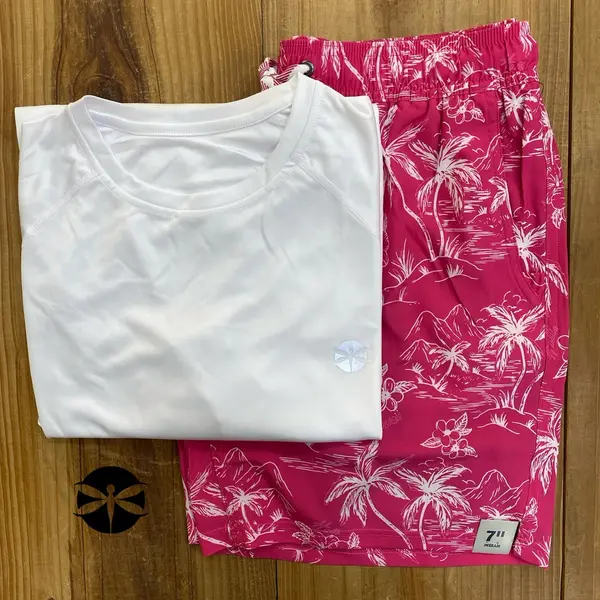 Conjunto Caballeros (Playera UV + Short) · Blanco Magenta Palmeras