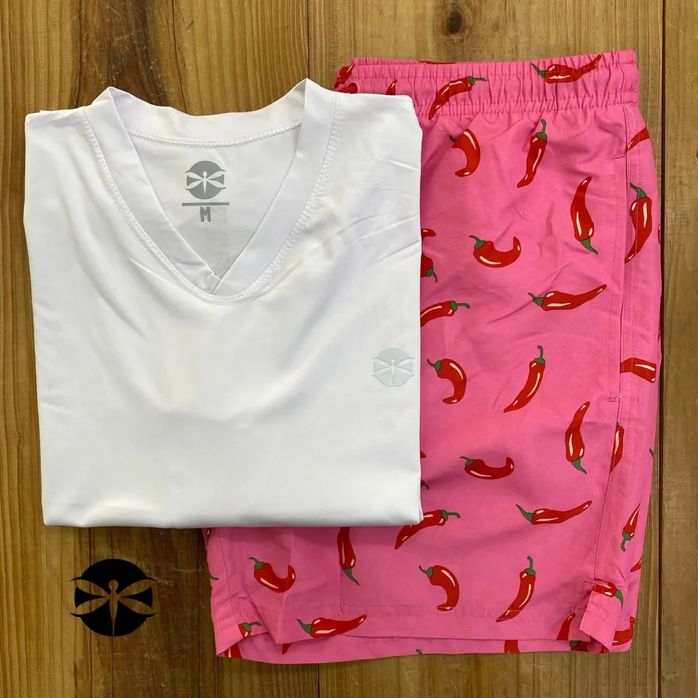 Conjunto Caballeros (Playera UV + Short) · Blanco Chile Rosa