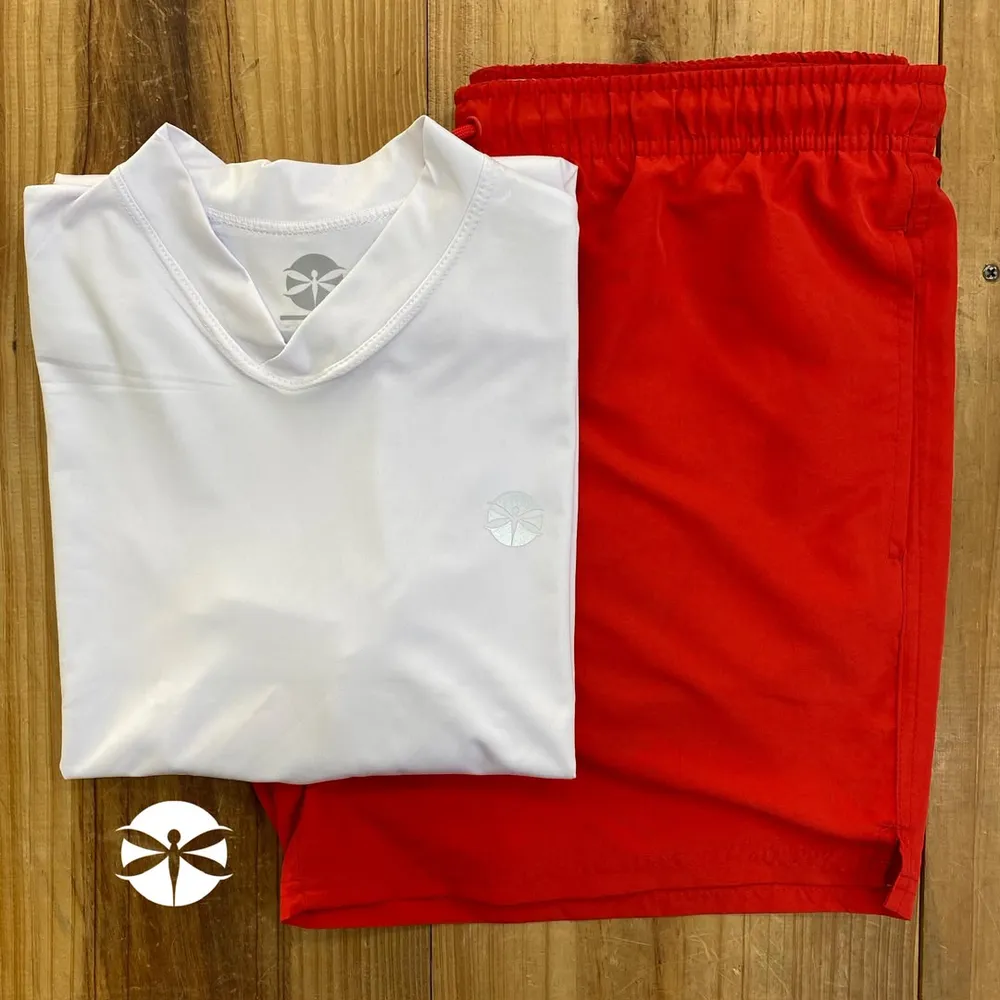Conjunto Caballeros (Playera UV + Short) · Blanco y Rojo