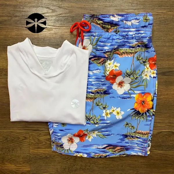 Conjunto Caballeros (Playera UV + Short) · Blanco Orquideas