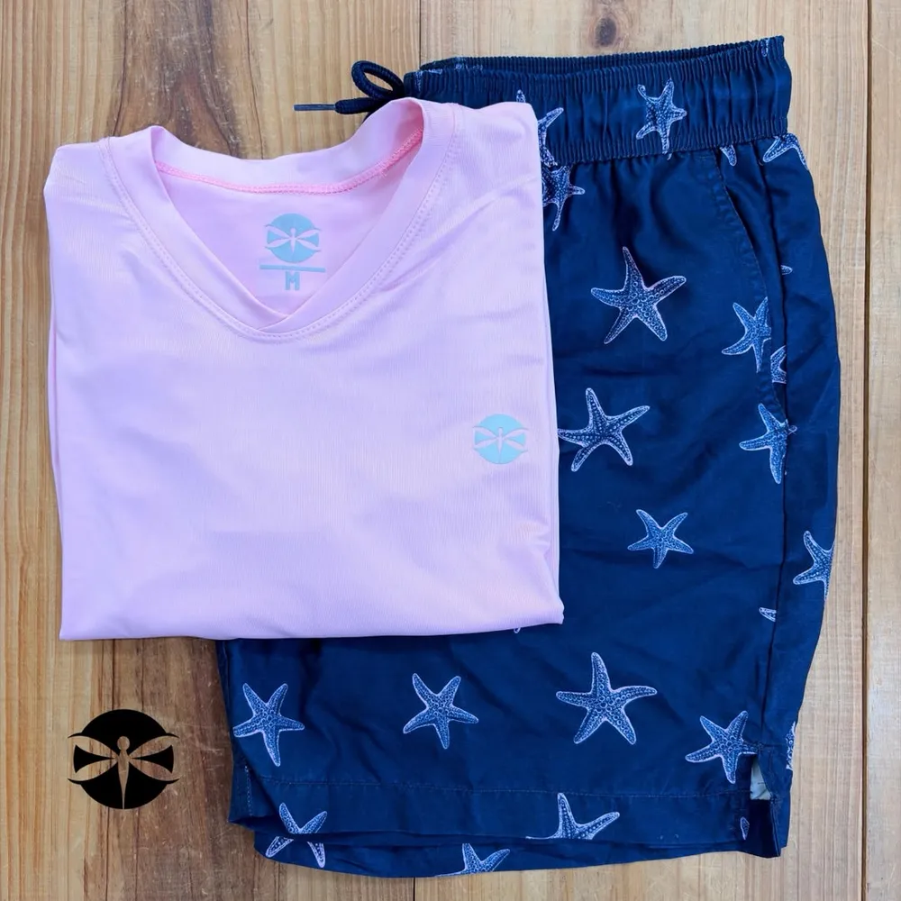 Conjunto Caballeros (Playera UV + Short) · Rosado Pastel Azul Estrellas