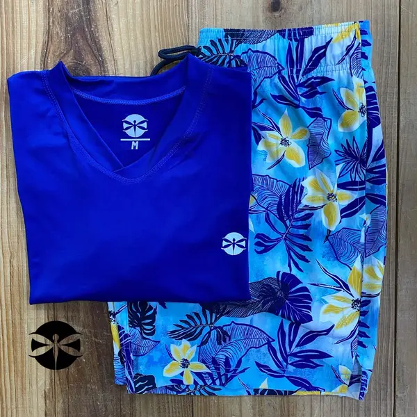 Conjunto Caballeros (Playera UV + Short) · Azul Rey Flores Azules