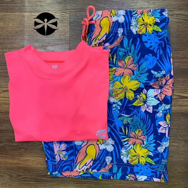 Conjunto Caballeros (Playera UV + Short) · Rosa Follaje Azul