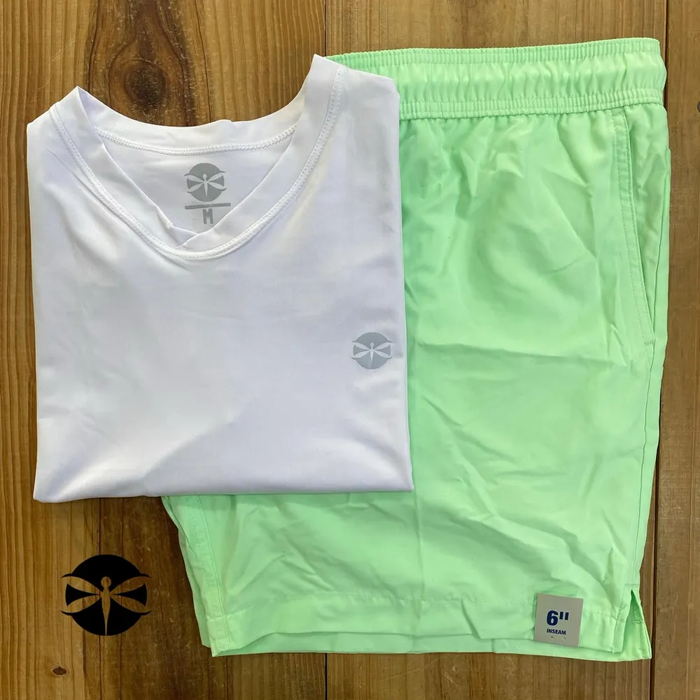 Conjunto Caballeros (Playera UV + Short) · Blanco Verde Pastel